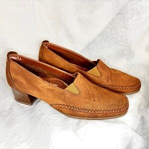 Pratesi Brown Women's Nubuck Leather Heeled Comfort Loafers -36-